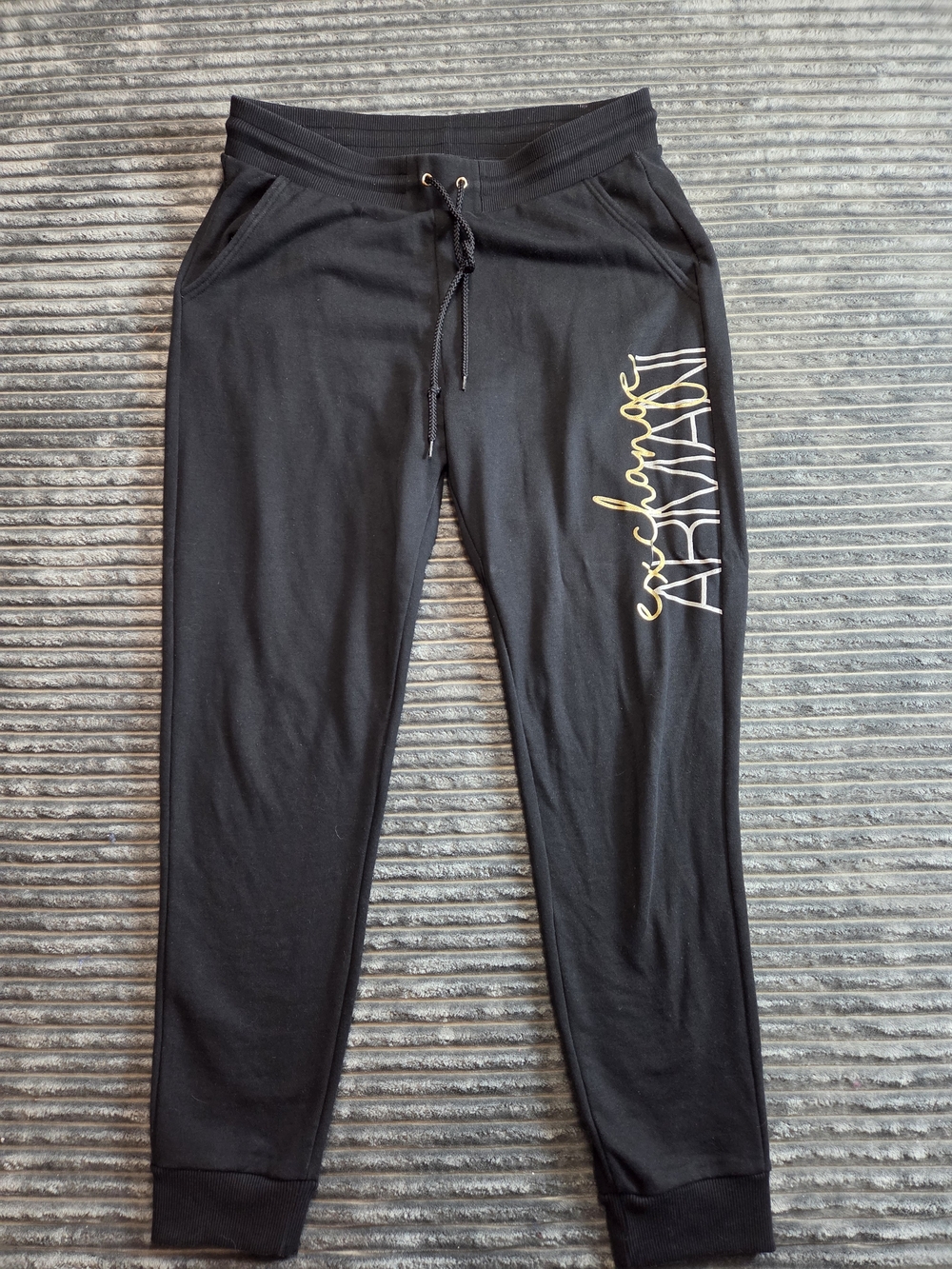 Armani Exchange Black Joggers with Gold Script Logo Down Leg